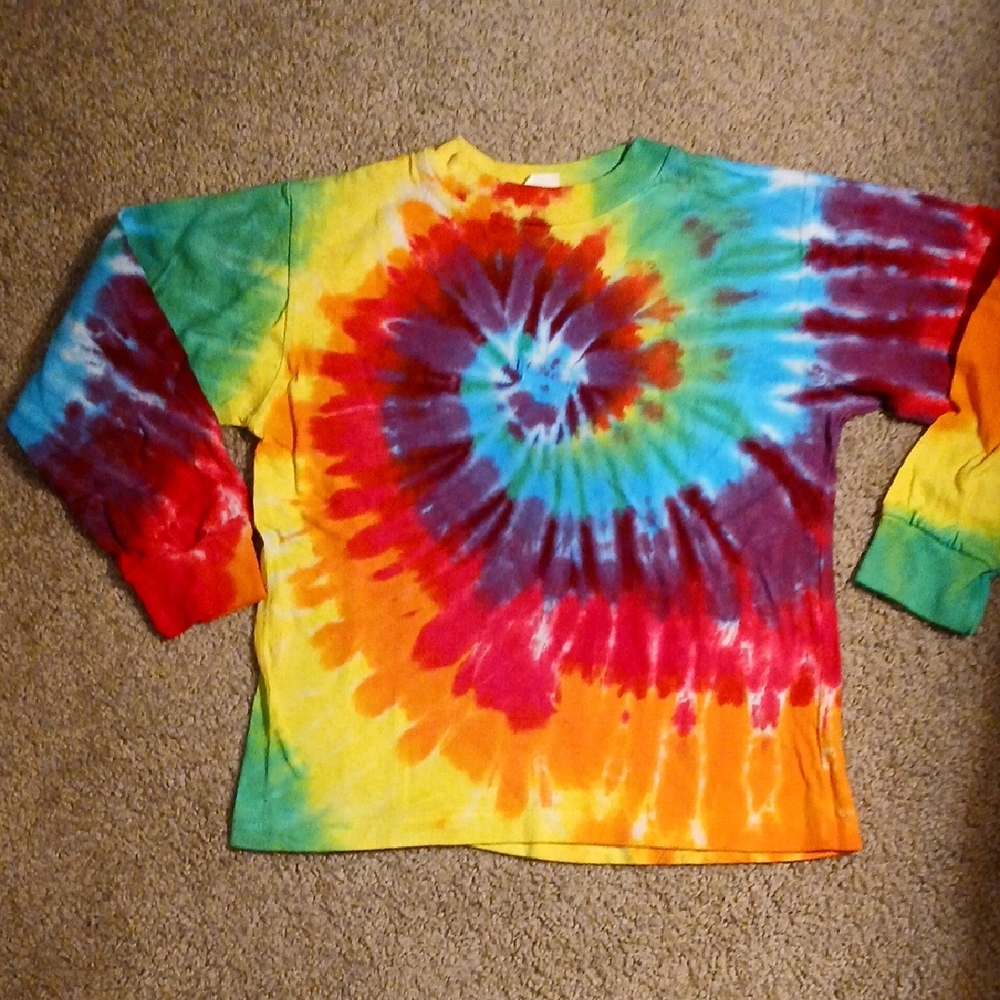 Rainbow Tie-Dye Long Sleeve Kids Shirt, Size 6